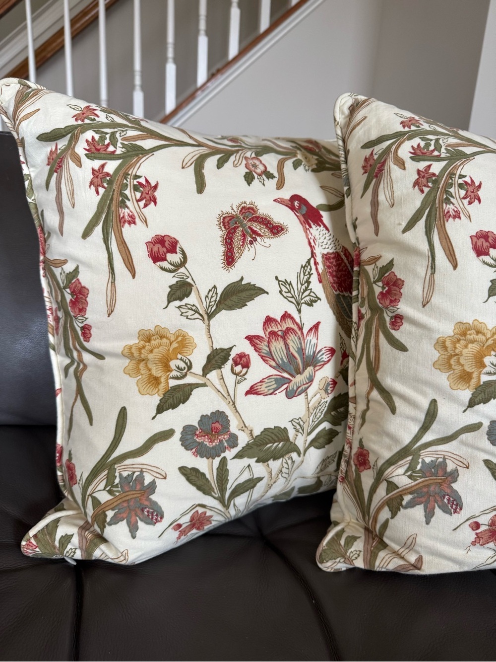 Vintage 00s Pottery Barn Jerri Bird Cotton Linen 20x20 Cover White Goose Pillows